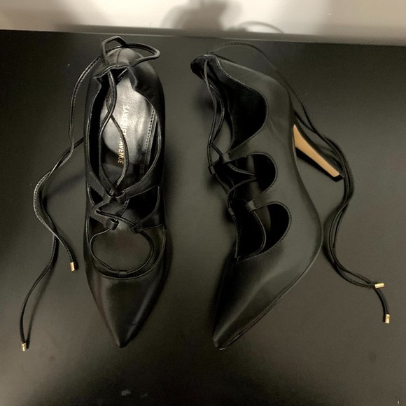 Saks Fifth Avenue Black Lace Up Stilettos - Picture 2 of 11